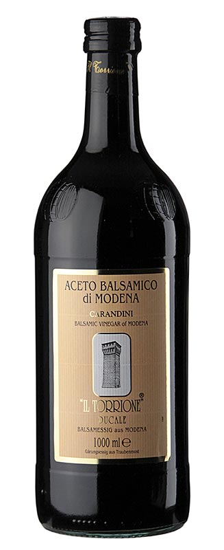 Fles Carandini Aceto Balsamico Modena BGA, 6 maanden, Classico met kleurrijk kasteel op etiket, 1 liter