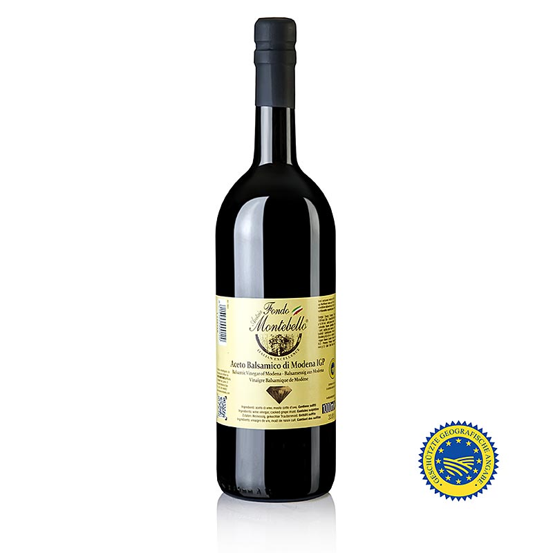 Fondo Montebello - Aceto Balsamico di Modena BGA, FM 02, 1 liter - Een fles van 1 liter van de bekroonde Aceto Balsamico di Modena BGA, perfect voor het verrijken van salades, vleesgerechten en nog veel meer