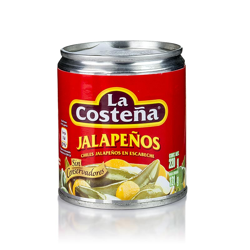 Spaanse peper - jalapenos, heel (La Costena), 220 g: pittige groene jalapeno pepers in een glazen pot van 220 gram