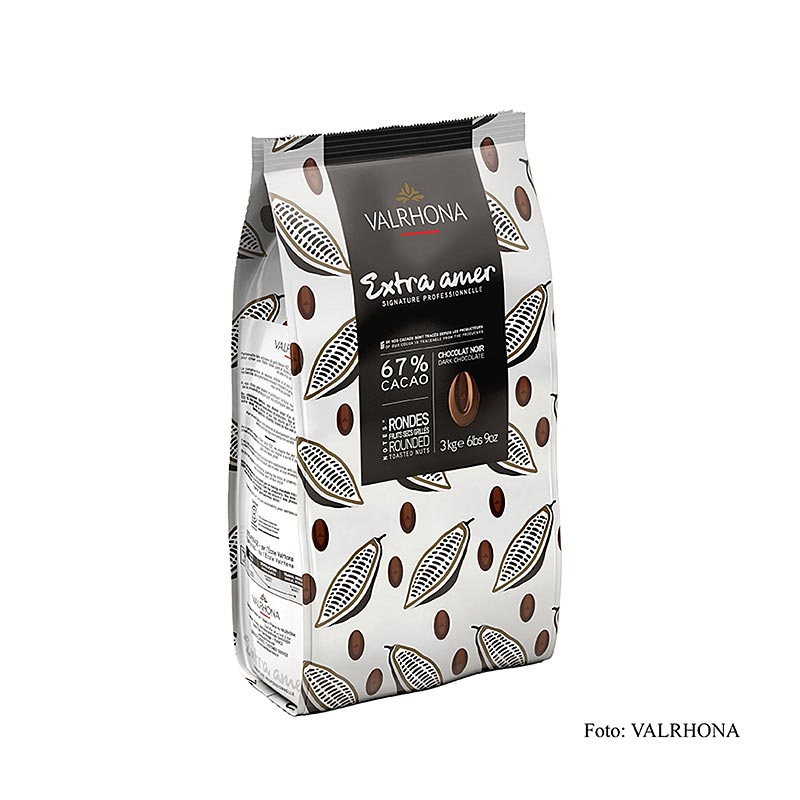 Valrhona Extra Amer, donkere couverture, Callets, 67% cacao, 3 kg - hoogwaardige chocolade voor professioneel gebruik