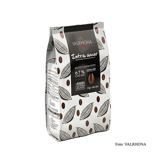 Valrhona Extra Amer, donkere couverture, Callets, 67% cacao, 3 kg - hoogwaardige chocolade voor professioneel gebruik