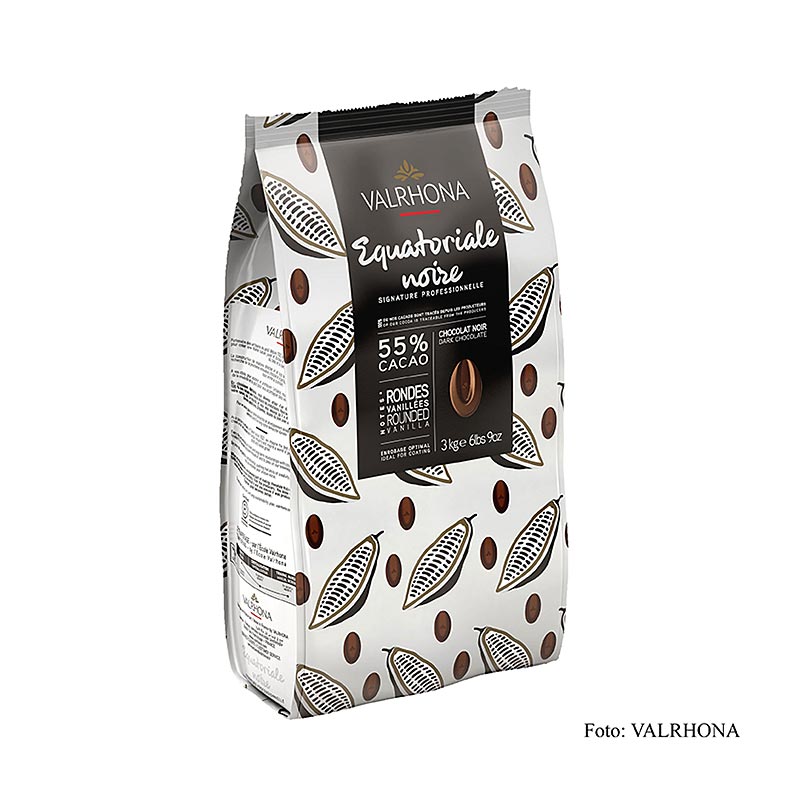 Valrhona Equatoriale Noire, donkere couverture, Callets, 55% cacao, 3 kg - premium chocolade callets met een rijke donkere smaak en 55% cacao, perfect voor bakken en desserts