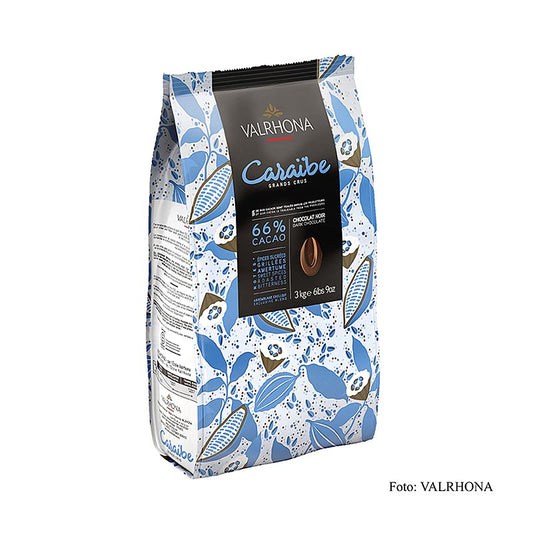 Valrhona Pur Caraibe Grand Cru donkere couverture Callets, 66% cacao, 3 kg - hoogwaardige chocolade voor professionele patissiers en chocolatiers