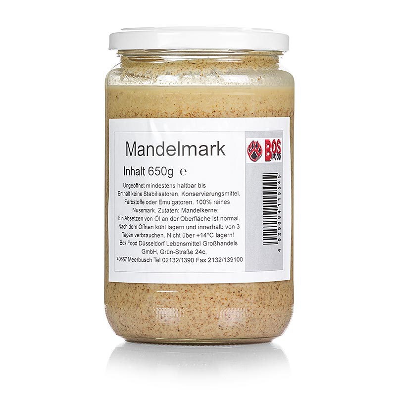 BOS FOOD Amandelpulp, 100% natuurlijke pulp zonder toevoegingen, verpakt in een 650 g verpakking