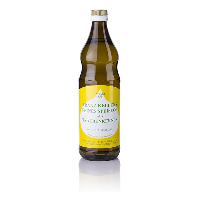 Druivenpitolie, Franz Keller, 750 ml fles, koudgeperste olie van druivenpitten, ideaal voor salades en koken