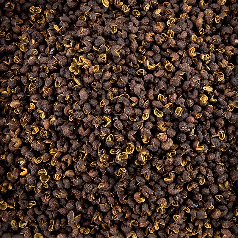 Sichuan peper - Szechuan peper, Fagara, Chinese bergpeper, 50 g - Een afbeelding van een zakje Sichuan peper met 50 gram, ook bekend als Szechuan peper, Fagara en Chinese bergpeper