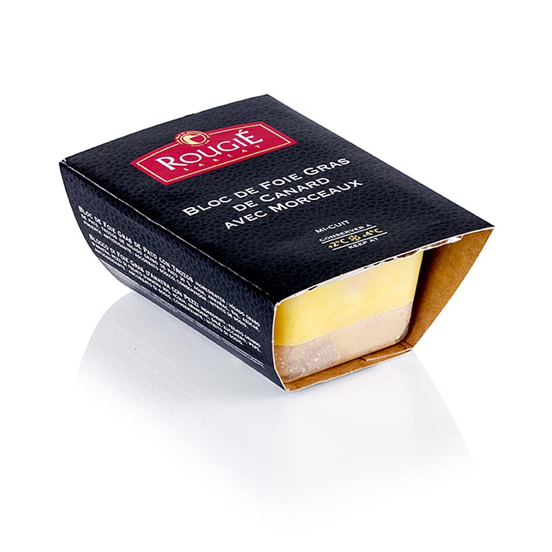 180 g of half-preserved Rougié foie gras, Blokje eendenlever with chunks, trapeze, and pieces