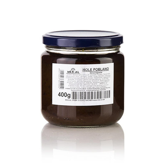 Mole Poblano, Mexicaanse chocoladesaus, hartig, 400 g - een heerlijke en rijke saus gemaakt van chocolade en specerijen, perfect voor hartige gerechten uit Mexico