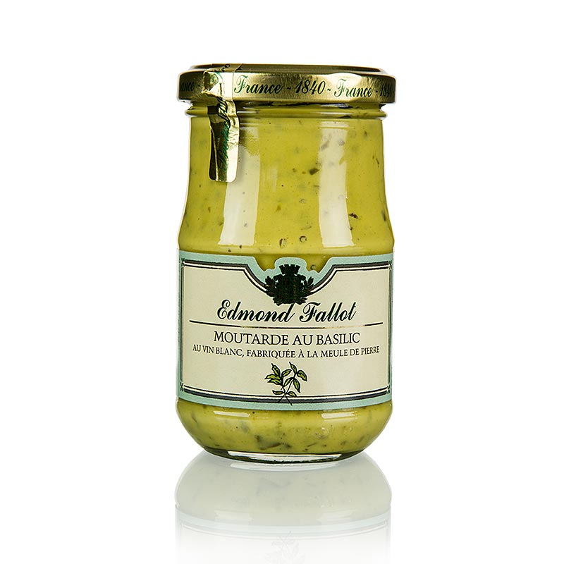 Potje Fallot mosterd van 190 ml, fijne textuur met toegevoegde basilicum