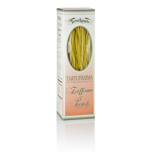 250g of Tartuflanghe truffelpasta with saffron and 3% summer truffle, a luxurious and flavorful Italian pasta dish