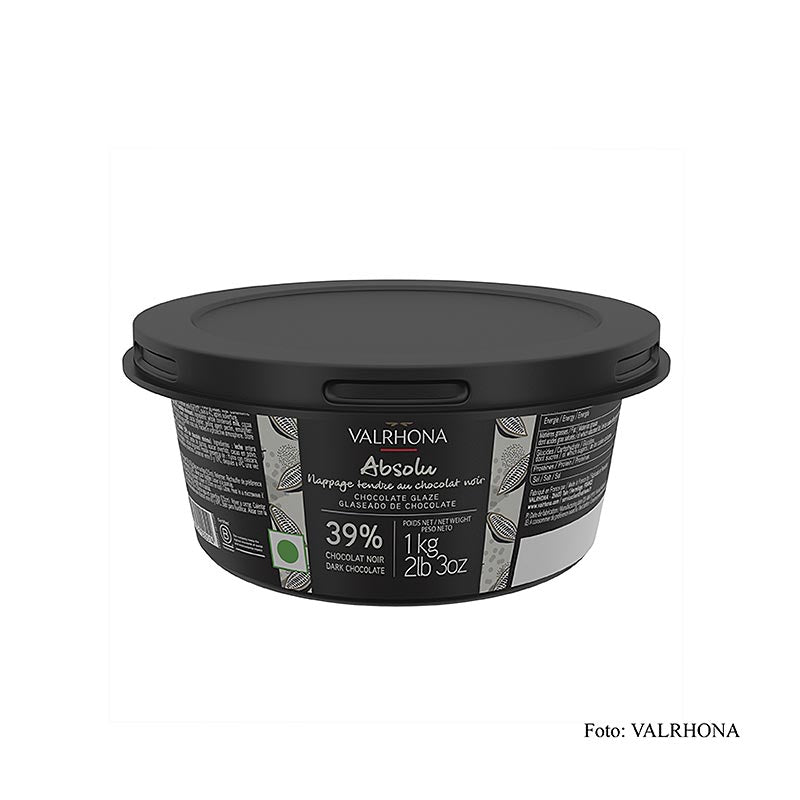 Valrhona Nappage - Absolu, pure chocolade - chocoladeglazuur, 1 kg Een heerlijke, rijke chocoladeglazuur van hoge kwaliteit voor desserts