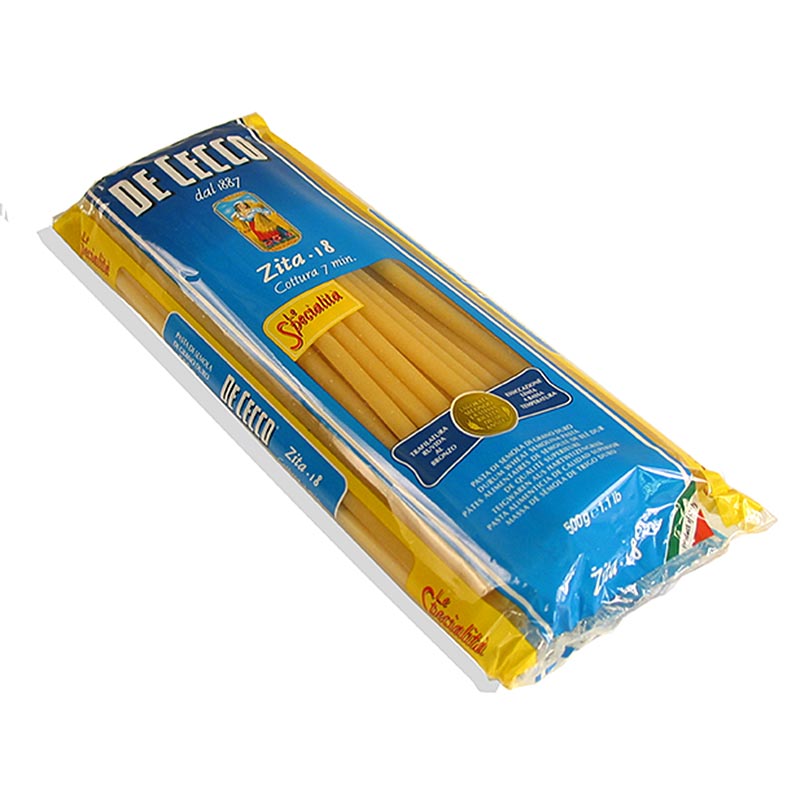 De Cecco Zita, macaroni, 4 (6)mm, 24cm lang, nr18, 12 kg, 24 x 500g - Langwerpige holle pastavorm, perfect voor heerlijke gerechten, 12 kg verpakking