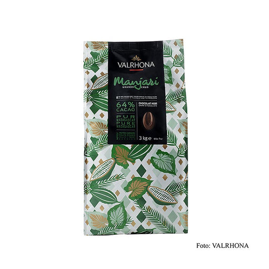 Valrhona Manjari Grand Cru, donkere couverture Callets, 64% cacao, Madagaskar, 3 kg - productafbeelding met hoogwaardige chocolade uit Madagaskar