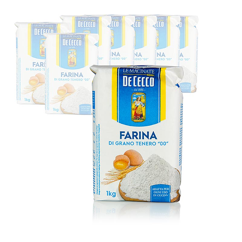 Deegmeel, fijn, Tipo 00, De Cecco, 10 kg, 10 x 1000g - perfect voor het maken van authentieke Italiaanse pasta en brood
