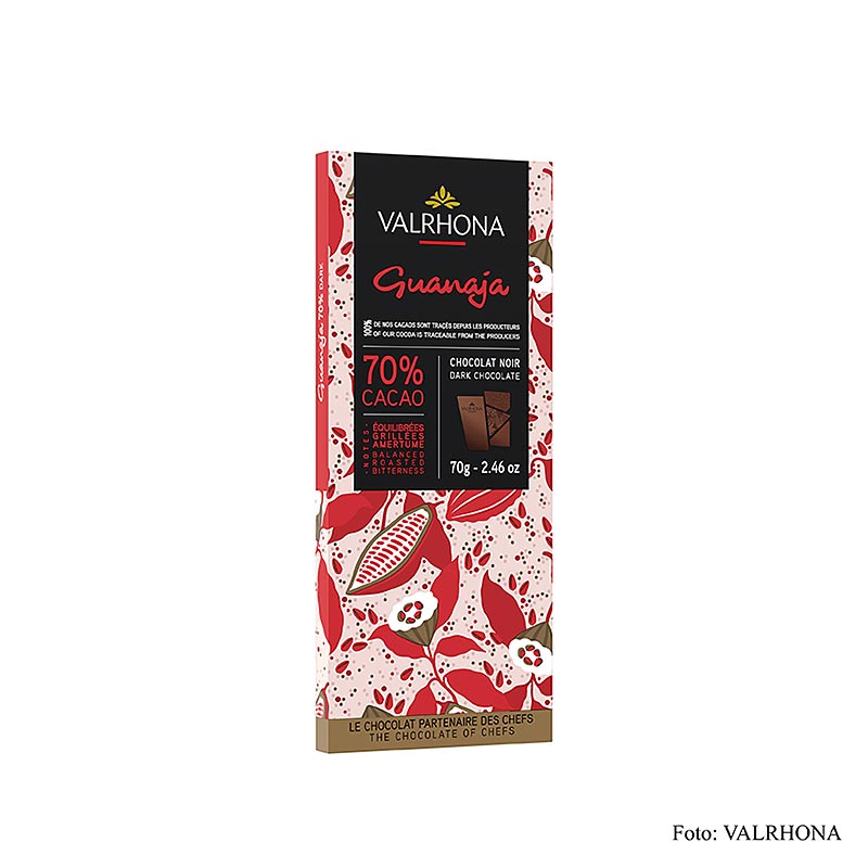 Valrhona Guanaja - donkere chocolade, met cacaonibs, 70% cacao, 70 g - premium kwaliteit chocolade met een intense, rijke smaak en knapperige cacaonibs, perfect voor de echte chocoladeliefhebber