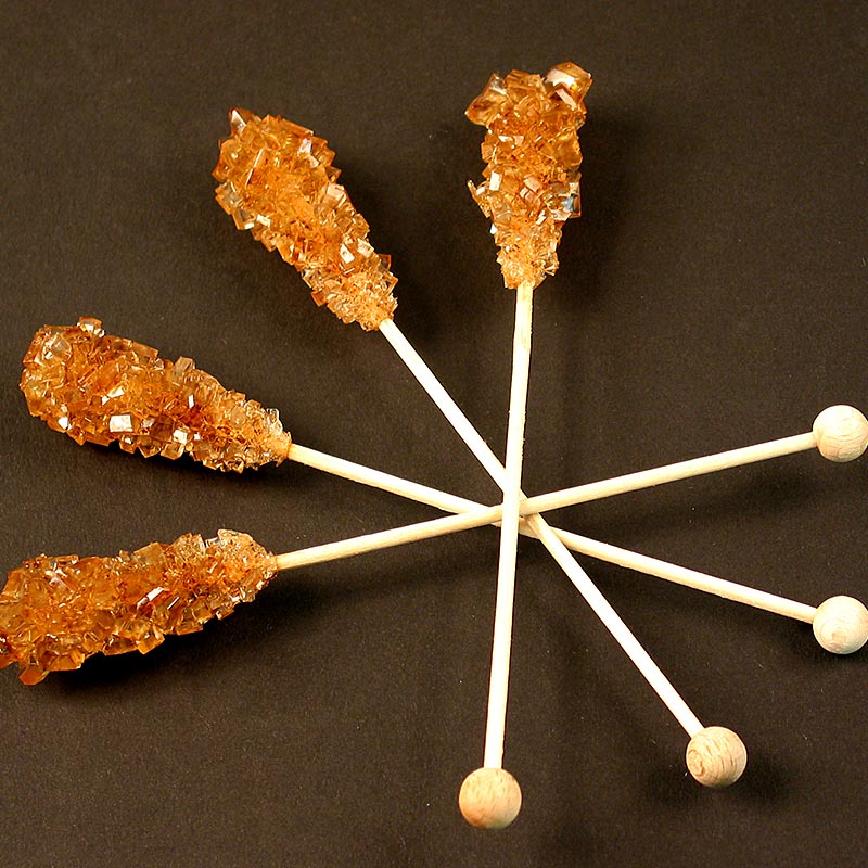 Snoepstengels, bruin, met suikerkristallen op een stokje, verpakt per 1 kg, 100 stuks - Afbeelding van product