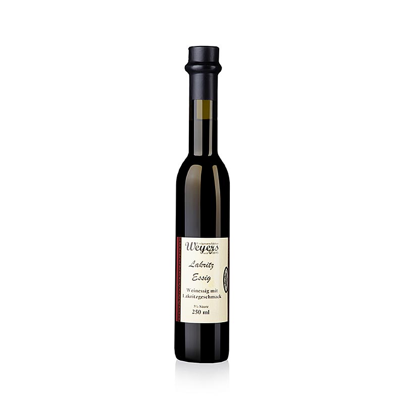 Weyers zoethoutazijn, met een zuurgraad van 5%, een fles van 250 ml, ideaal voor gebruik in diverse gerechten en saladedressings