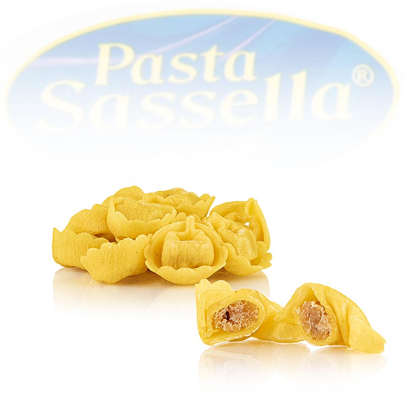 Verse tortellini met vleesvulling (rund- en varkensvlees), Sassella, 500 g - traditionele Italiaanse pasta gevuld met rund- en varkensvlees, verkrijgbaar in een verpakking van 500 g