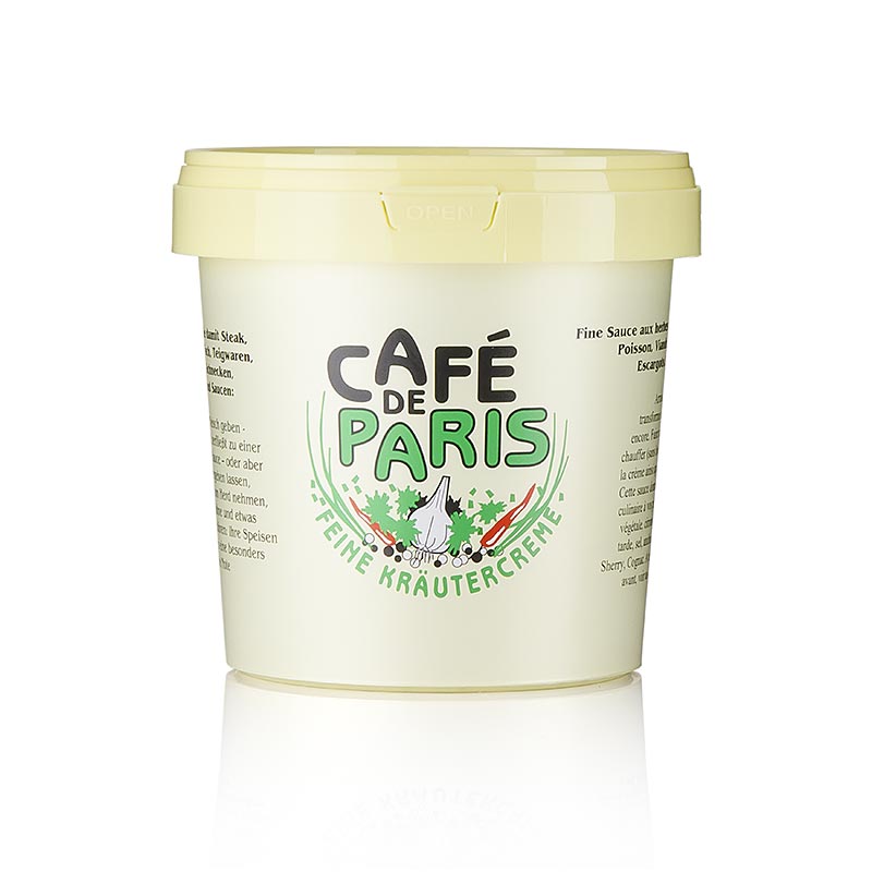 Kruidencrème - Café de Paris, met plantaardige vetten, kruiden en boter, 1 kg - Een romige en smaakvolle kruidencrème met plantaardige vetten, kruiden en boter, in een verpakking van 1 kg