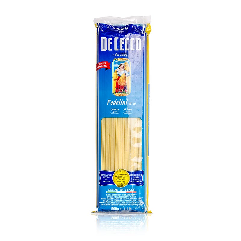 De Cecco Fedelini, nr10, 500 g, dunne, lange pasta van durum tarwegriesmeel