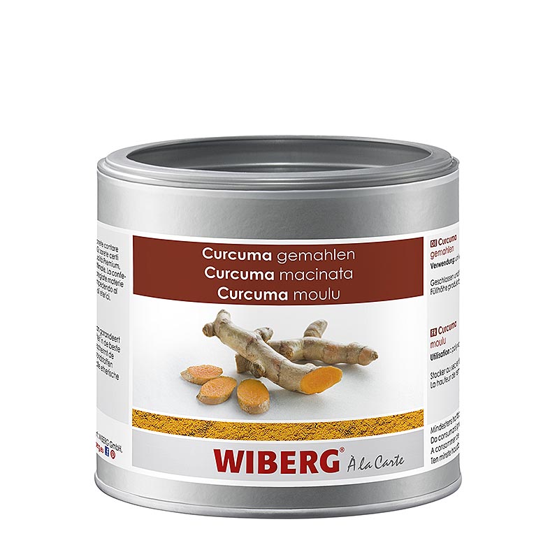 Biologische gemalen kurkuma van Wiberg, verpakt in een 280 gram verpakking