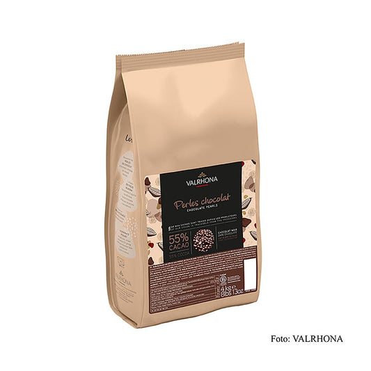 Valrhona 55% cacao baking chocolate pearls, 4 kg bag, perfect for creating decadent desserts and pastries