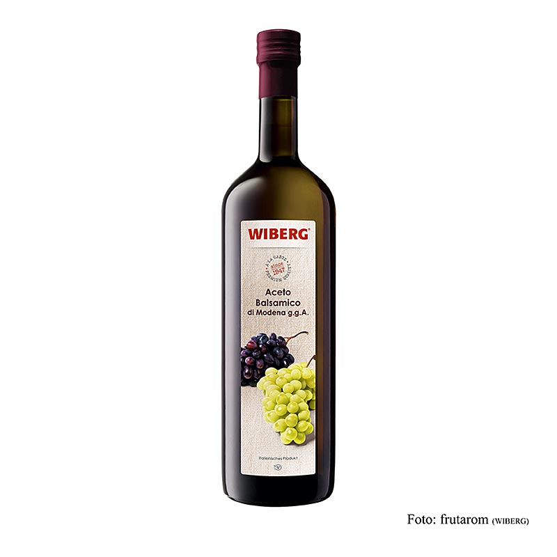 Wiberg Aceto Balsamico di Modena BGA, met een zuurgraad van 6%, verkrijgbaar in een inhoud van 1 liter, perfect voor het verrijken van salades en andere gerechten