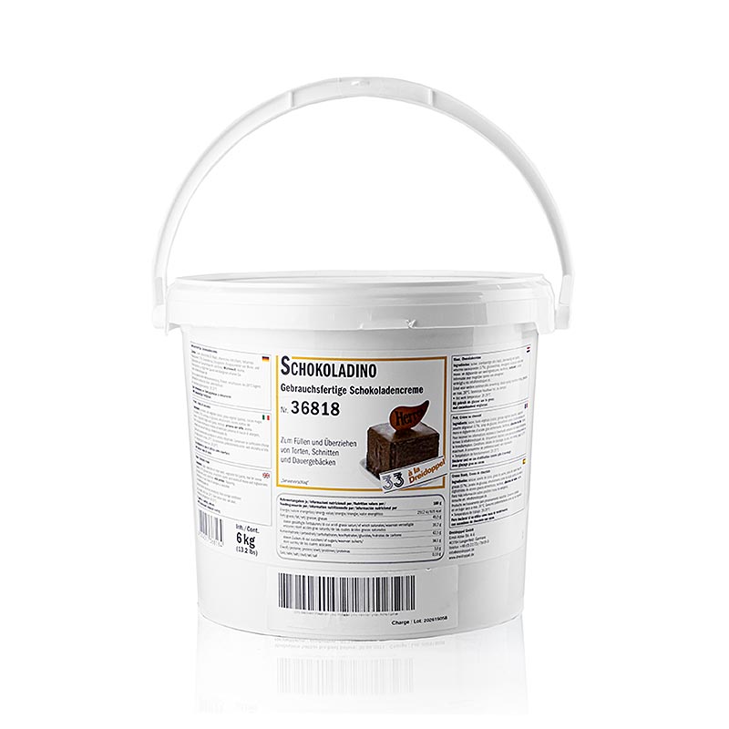 Vetglazuur Schokoladino van Dreidoppel, 6 kg, een romige en smaakvolle chocoladeglazuur voor het decoreren en vullen van gebak en desserts