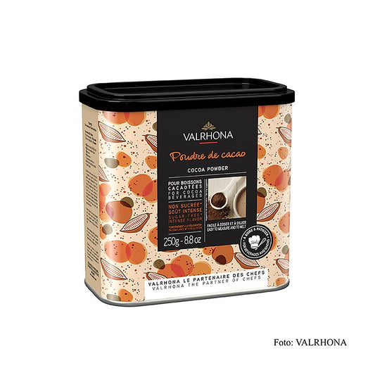 250g package of Valrhona Cacaopoeder, a light defatted cocoa powder with 20-22% cacao butter content, ideal for baking and cooking