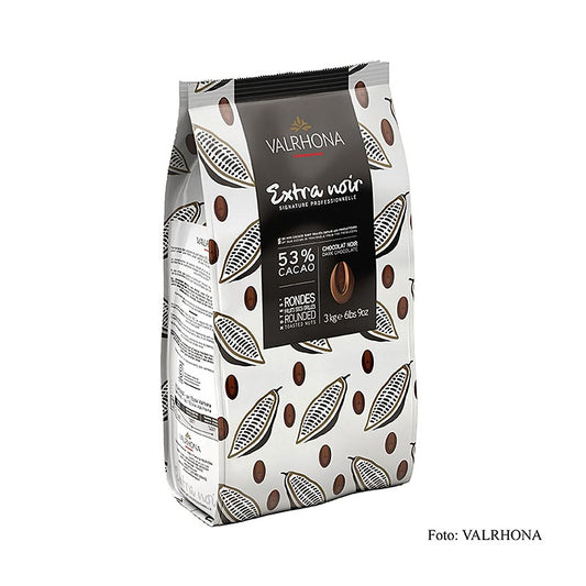 Valrhona Extra Noir, donkere couverture, Callets, 53% cacao, 3 kg productafbeelding