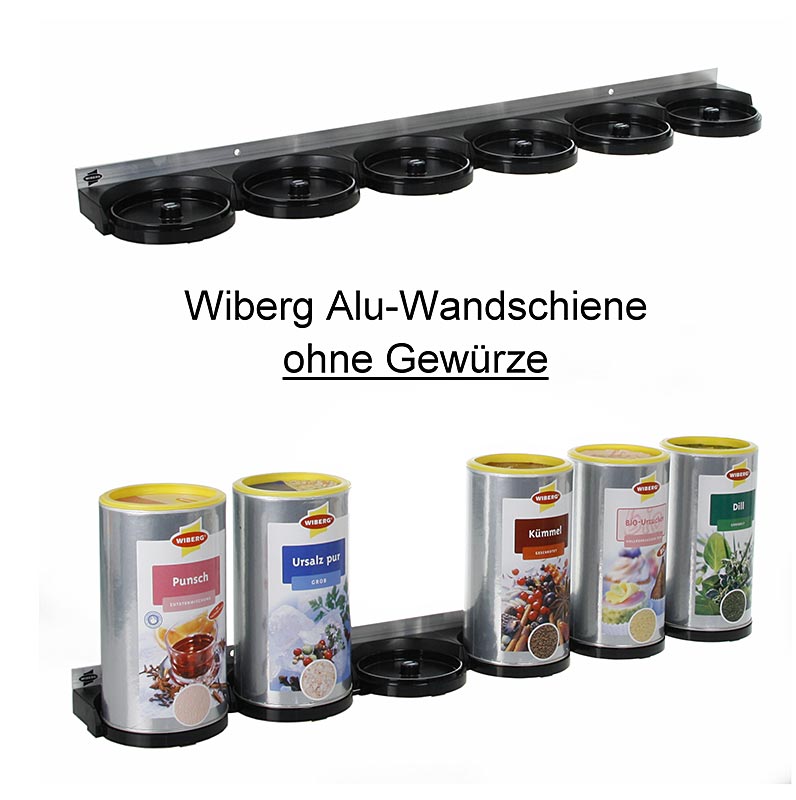 Wiberg aluminium wandrail voor 6 Wiberg blikjes, met magneten, 1 st - Een metalen wandrail van Wiberg voor het opbergen van 6 blikjes, voorzien van magneten, 1 stuks