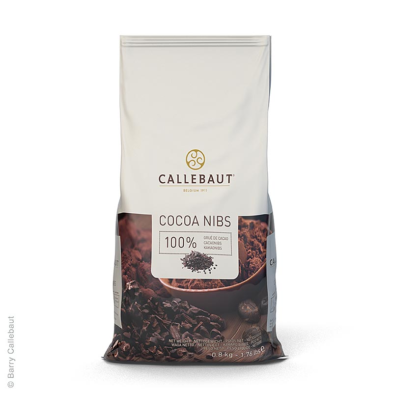 800 gram package of Callebaut Cacao Grue, finely chopped and roasted cocoa beans