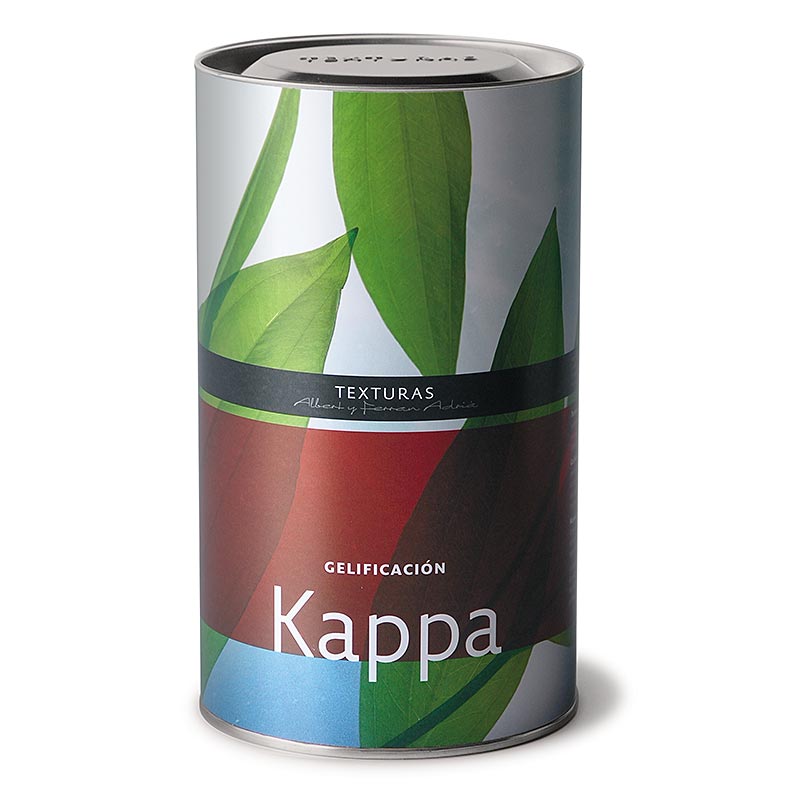 Kappa (K-carrageen), Texturas Ferran Adrià, E 407, 400 g, een productafbeelding van een pakketje Kappa, een geleermiddel voor gastronomische toepassingen van Ferran Adrià, beschikbaar in een verpakking van 400 gram