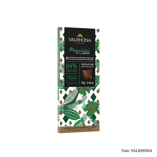 Valrhona Manjari - donkere chocolade met 64% cacao, afkomstig uit Madagaskar, 70 g, perfect voor intense chocolade liefhebbers