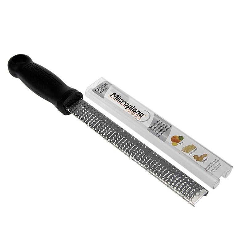Zwarte Premium Classic schilrasp met soft-touch handgreep, ideaal voor keukengebruik