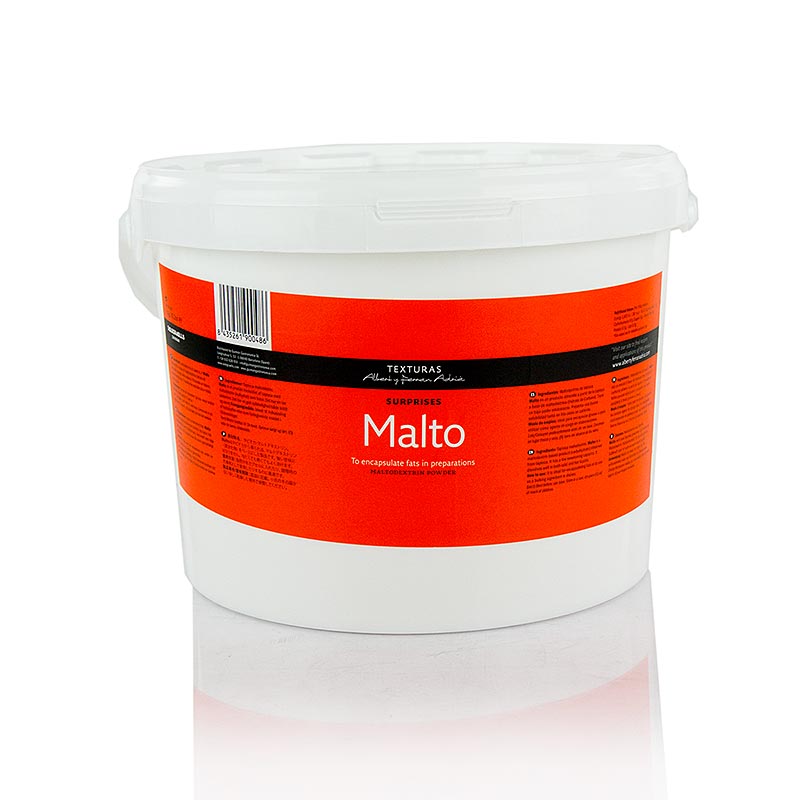 Malto (maltodextrine uit tapioca), absorptie/drager, Texturas Ferran Adrià, 1 kg - productfoto van het 1 kg pakket maltodextrine uit tapioca, gebruikt als absorptiemiddel en drager in culinaire toepassingen, ontwikkeld door Texturas Ferran Adrià