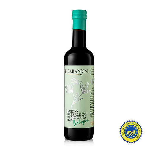 Carandini Aceto Balsamico di Modena Classico BGA, 9 maanden biologisch, 500 ml - Een fles van 500 ml biologische balsamico azijn uit Modena, gerijpt gedurende 9 maanden, van het merk Carandini