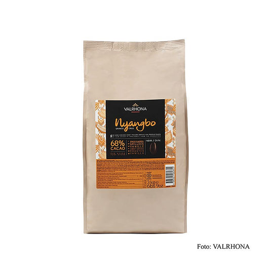 Valrhona Nyangbo Grand Cru donkere couverture Callets, 68% cacao, uit Ghana, 3 kg - Productafbeelding met rijke, intense chocoladesmaak