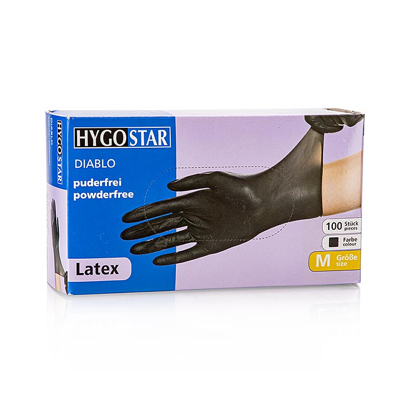 Zwarte wegwerp latex handschoenen maat M, ongepoederd, verpakt per 100 stuks