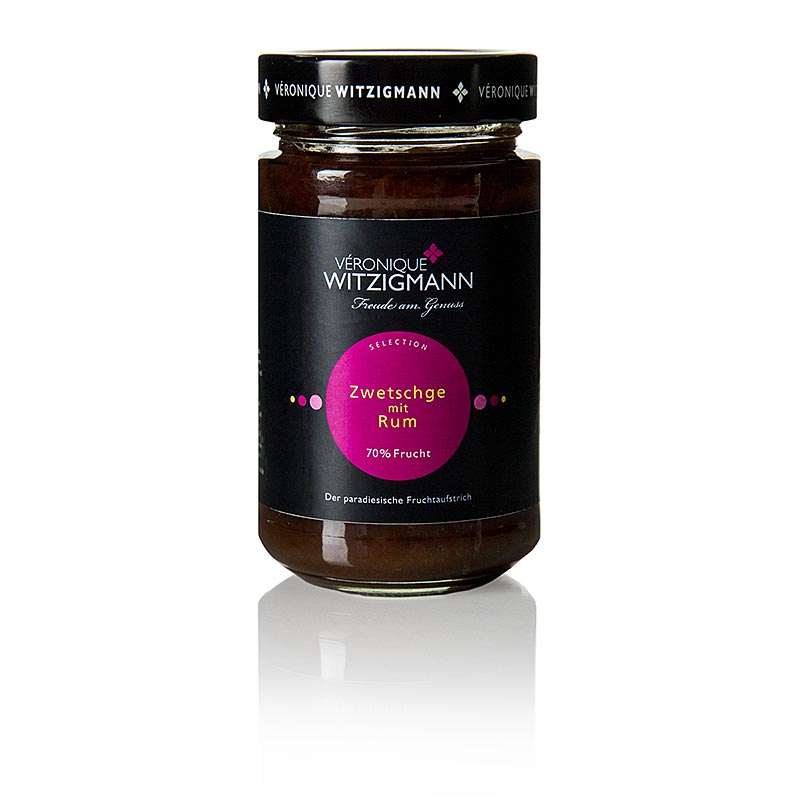 Fotografie van Pruim met rum fruitspread in een pot van 225 g, een heerlijke en smaakvolle spread gemaakt van verse pruimen en rum