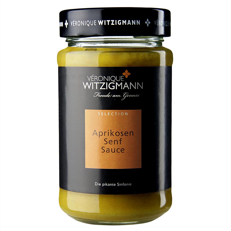 225 ml fles Abrikozen-mosterdsaus, een heerlijke saus met zoete abrikozen en pittige mosterd smaak