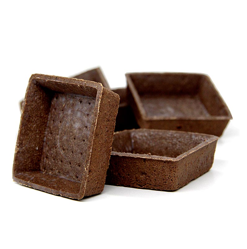 Dessert tartelettes, vierkant, 7x7cm, H 18cm, chocolade zanddeeg, 345 kg, 120 stuks - Afbeelding van heerlijke vierkante dessert tartelettes met chocolade zanddeeg, verpakt in een doos van 345 kg met 120 stuks