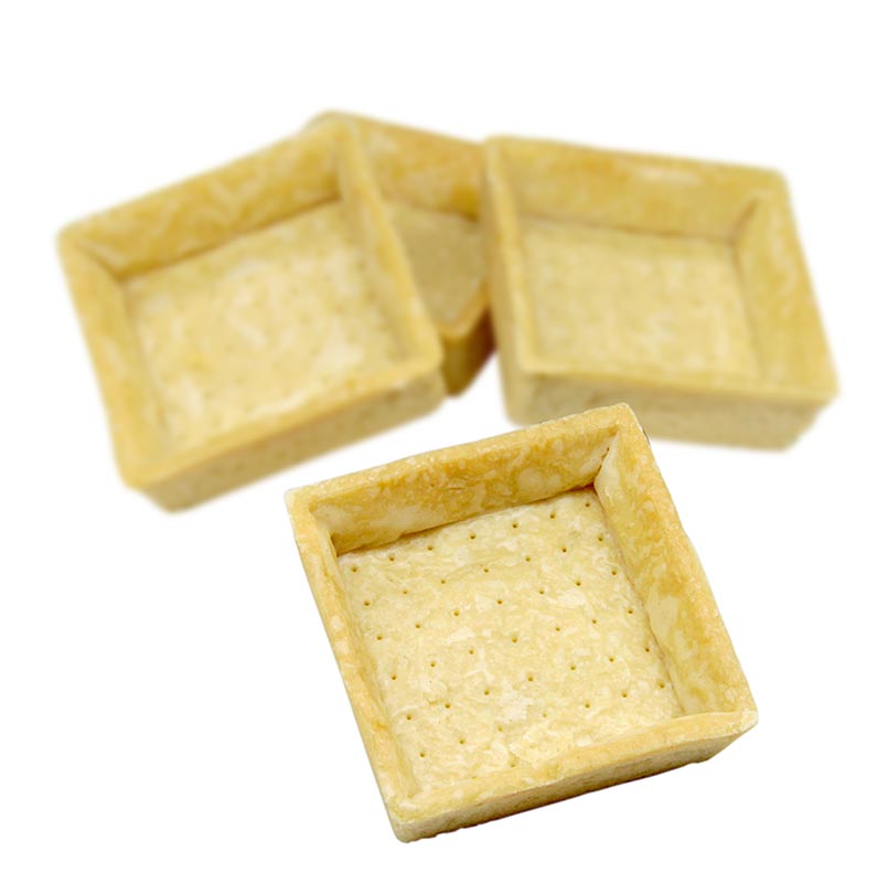 Veganistische hartige snack tartelettes, vierkant van 7x7cm en 18cm hoog, licht van gewicht, verpakt in een doos van 327 kg, met in totaal 120 stuks
