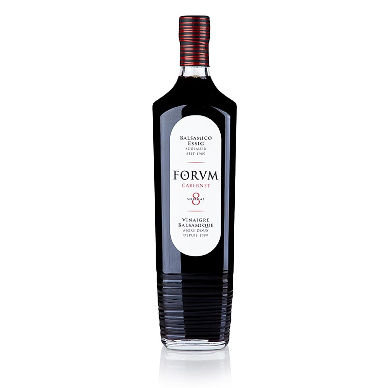 Foto van een fles Cabernet Sauvignon azijn, gerijpt op houten vaten, met een zuurgraad van 6,5%, van het merk FORVM, 1 liter