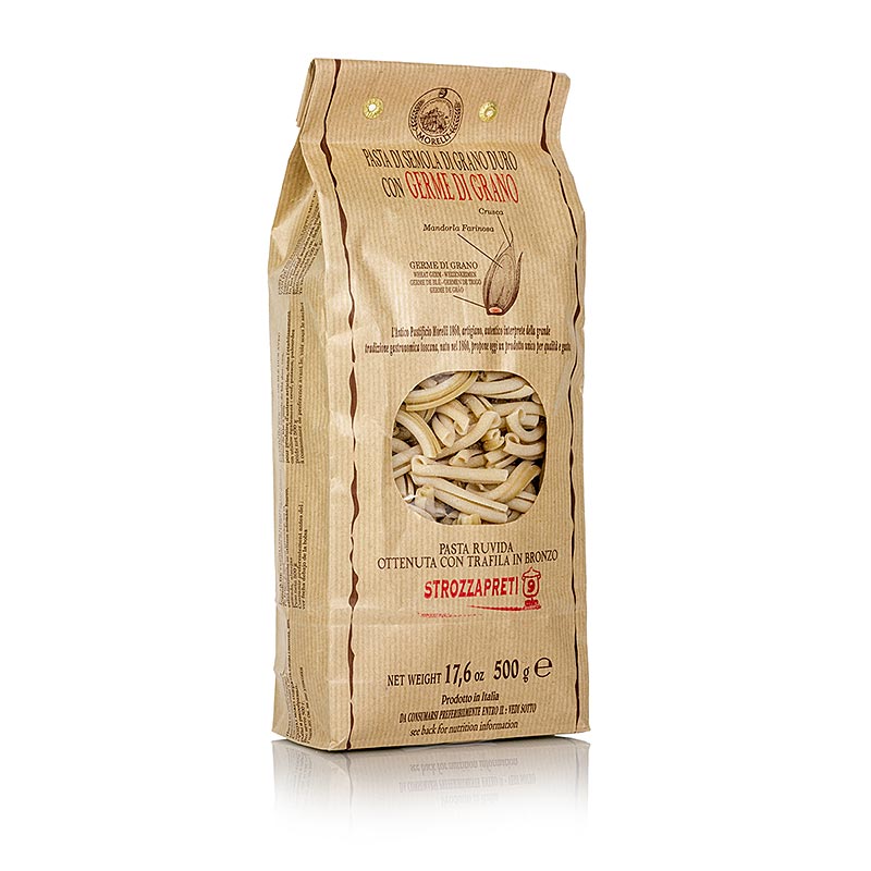 Morelli 1860 Strozzapreti, priesterhaai, met tarwekiemen, 500 g - ambachtelijke Italiaanse pasta van hoge kwaliteit, gemaakt met tarwekiemen, perfect voor heerlijke pasta gerechten