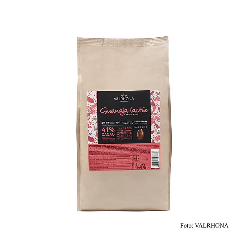 Valrhona Guanaja Lactée Grand Cru 41% cacao, 3 kg couverture callets, rich and creamy milk chocolate for baking and confectionery