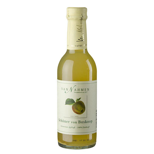 250 ml bottle of van Nahmen Boskoop appelsap, made with 100% direct sap from crisp, juicy Boskoop apples