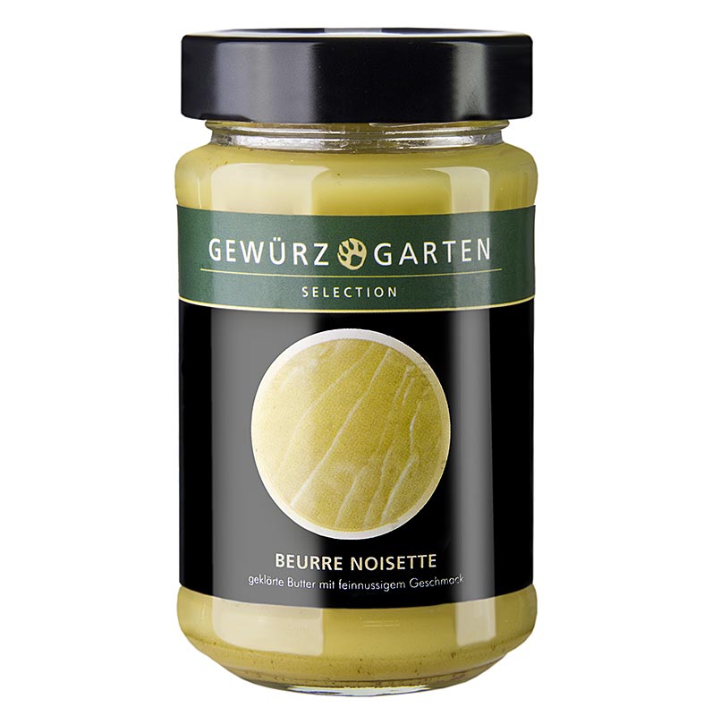Foto van een pot Gewürzgarten Beurre Noisette, geklaarde boter met een heerlijke notensmaak, 190 g