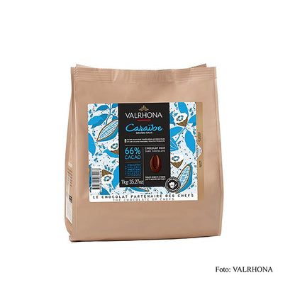 Valrhona Pur Caraibe Grand Cru dark chocolate couverture Callets, 66% cacao, 1 kg, perfect for baking and confectionery