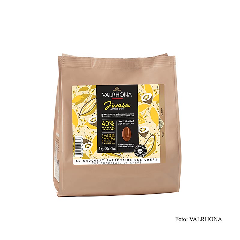 Valrhona Jivara Lactée Grand Cru 40% cacao couverture Callets in 1 kg packaging